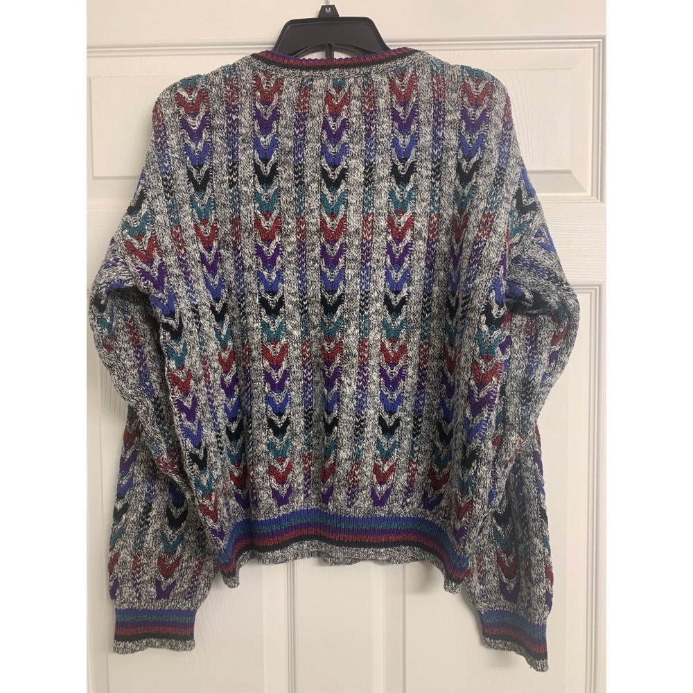 Vintage 90s Jantzen M Retro Knit Sweater Chevron Crewneck - Picture 3 of 4